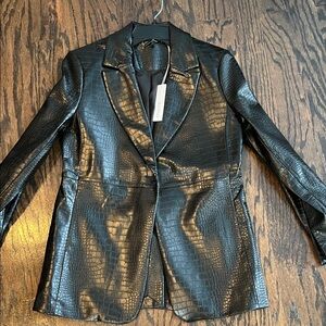 Chicos Blazer Croc Faux Leather Blazer Black